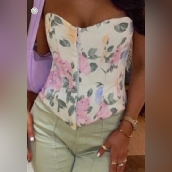 ZARA FLORAL PINK PURPLE CORSET TOP Size M NEW - Picture 2 of 10
